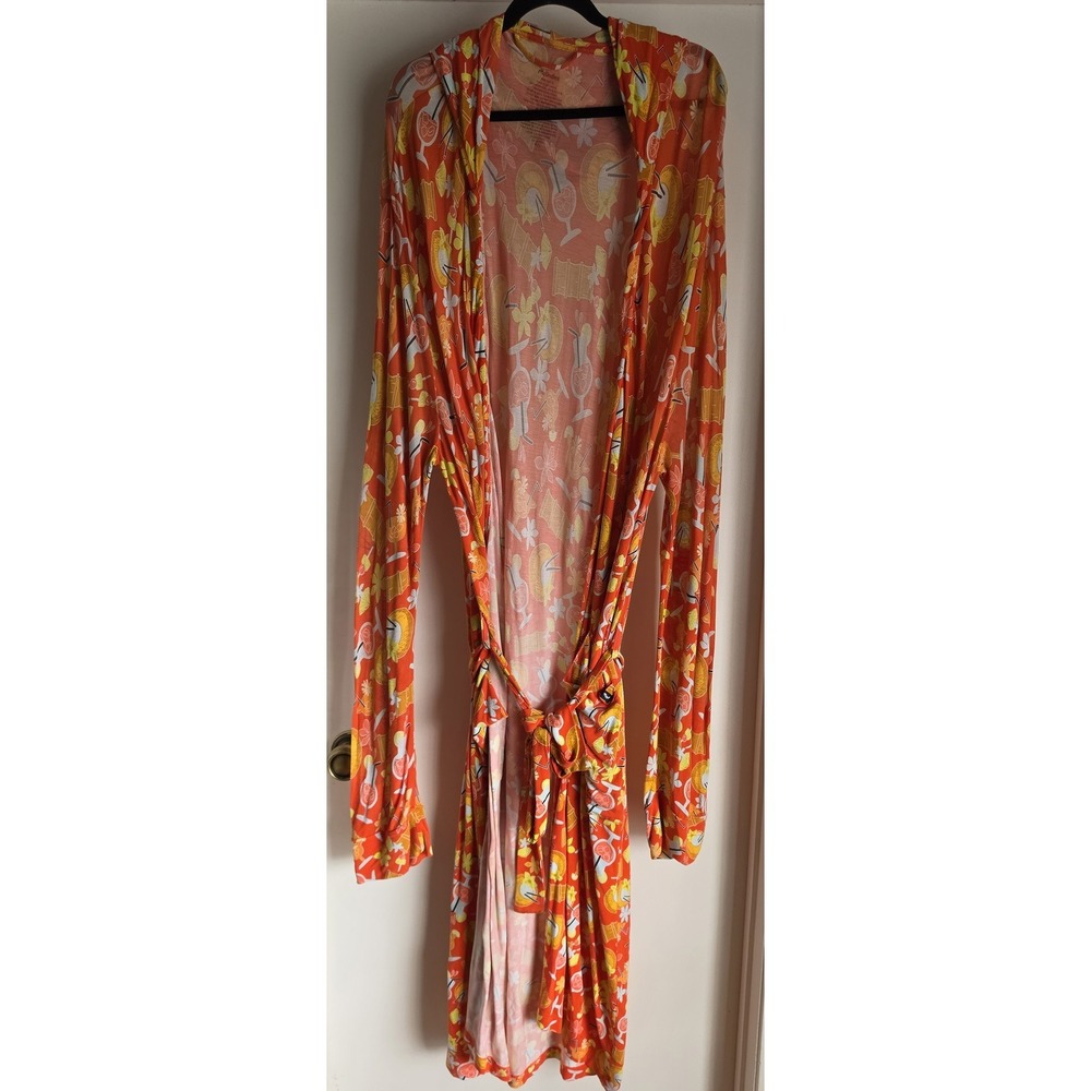 MeUndies Robe M/L Long Sleeve Orange Floral Rayon Women's Lounge Wrap
